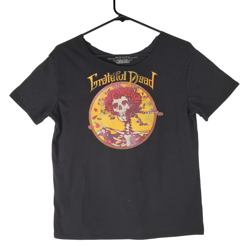 Grateful Dead Bertha Skeleton Roses Graphic Tee Black LG 10/12 Raw Neck - Picture 2 of 8